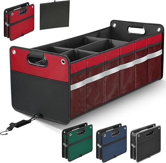 winhunt Car Trunk Organizer, Car Storage Organizer, Collapsible Multi Compartment for Car, Suv, Sedan, Truck, 100L, Extra Larger (Red, 100L)