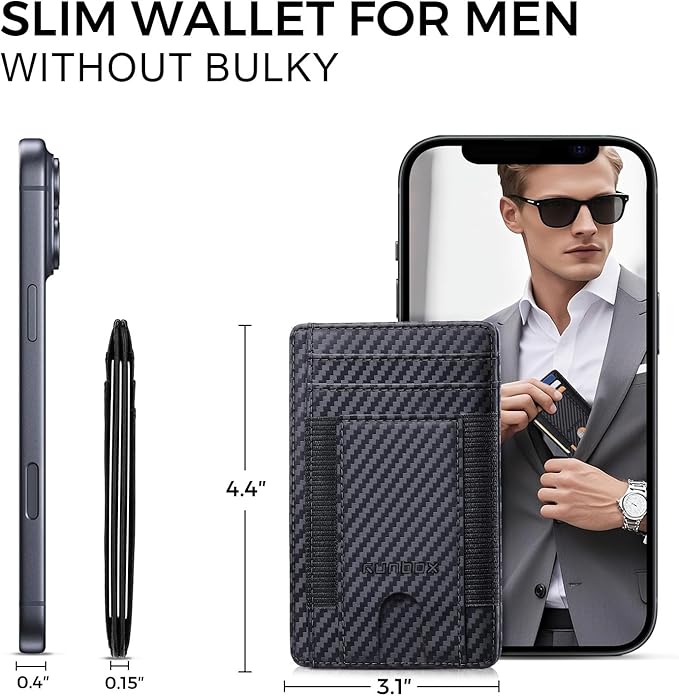 RUNBOX Slim Minimalist Wallet 8-12 Cards Front Pocket RFID Blocking Leather Small Thin Card Holder Wallets for Men and Women Gifts for Him