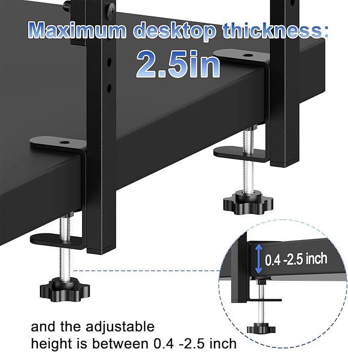 2-Tier Desk Shelf, Expandable Under Desk Storage, Clamp on Desk Shelf, Desktop Accessories for Offices, Study Rooms, and Game Rooms (Black)