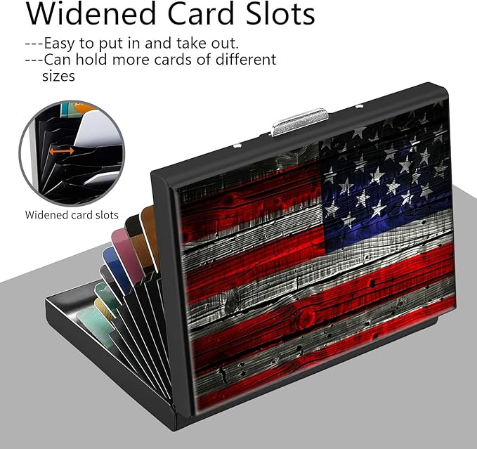 Credit Card Holder, American USA Flag Design Mini RFID Blocking Aluminum Wallet Slim Metal Hard Case Shell Travel Wallet ID Case Small Credit Cards Case Business Cards for Women Men Girls