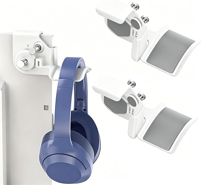 2-Pack Monitor Stand for Headphones and Headsets, Clamp-On Adjustable Headset Holder Space-Saving Desk Organizer(White)