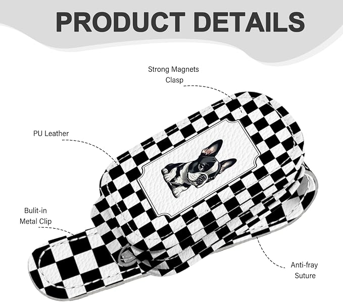 2 Pack Magnetic Leather Sunglass Holder, Universal Magnetic Car Eyeglass Hanger Clip for Different Size Eyeglasses, Car Visor Accessories (Polka Dot Dog)