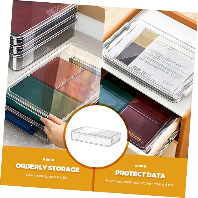 CALLARON Stackable Small Document Organizer Box Desktop File Storage Case Home Office Document Box with Lid