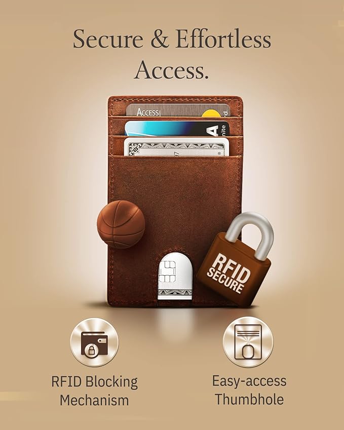 Access Denied REAL LEATHER Slim Minimalist Mens Wallet - Thin Front Pocket RFID Credit Card Holder Wallets For Men Holiday Gifts For Him