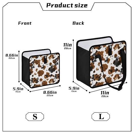 Brown Cow Print Car Trash Can Black White Animal Skin Foldable Hanging Car Trash Bag Bin Auto Garbage Can Leak-Proof Car Organizer(Large)