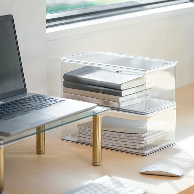 iDesign Stackable Shoe Box - Plastic Shoe Box with Hinged-Lid - Clear - Made in USA