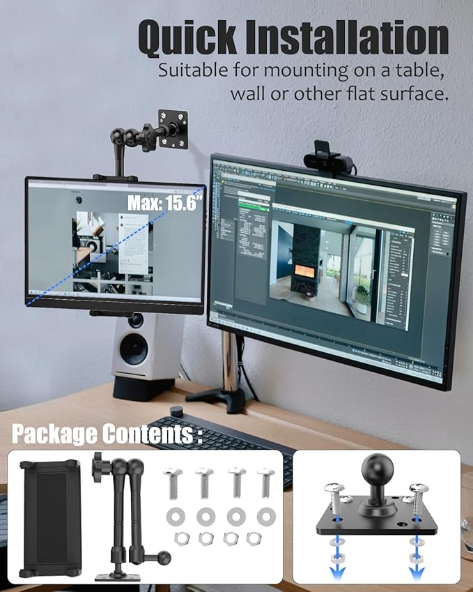 Single Monitor Desktop/Wall Mount Stand - Fits 4.7-15.6'' Monitor, Tablets, Surface Pro - Full Motion Adjustable with Metal Ball Head