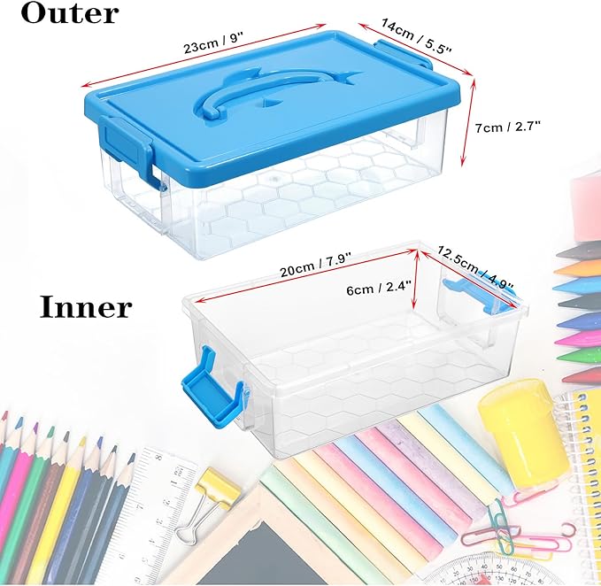 BTSKY 1-Pack Clear Plastic Storage Box with Lid, Stackable Organizer Featuring Easy-Lift Dolphin Design, Multi-Use Portable Container for Home, Craft, Office, Space-Saving with Secure-Clasp, Blue