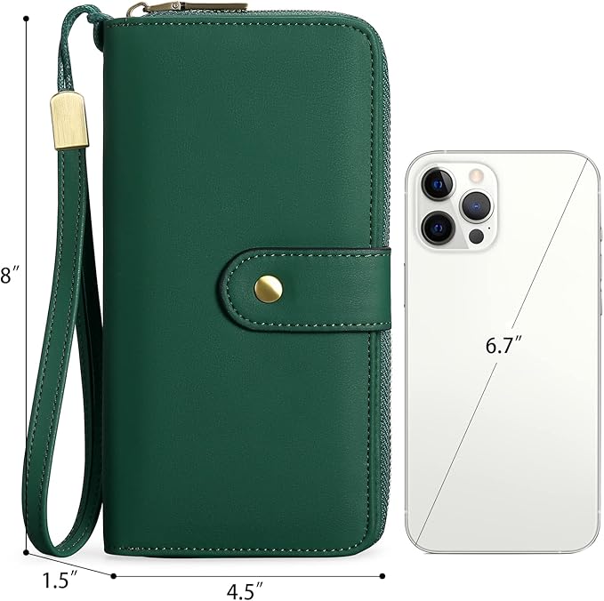 GAEKEAO Wallet for Women Clutch RFID Blocking Wristlet Leather Purse Large Capacity Credit Card Holder with Grip Hand Strap