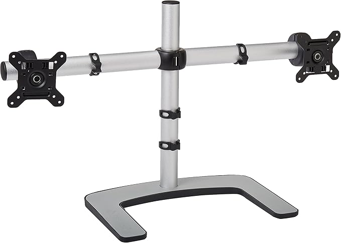 Atdec VFS-DH Dual Freestanding Horizontal Desk Monitor Mount (Supports two displays horizontally up to 27?? with horizontal or vertical orientation, swivelling heads and QuickShift mechanism, Silver,Polished Silver
