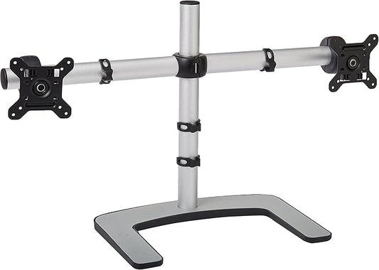 Atdec VFS-DH Dual Freestanding Horizontal Desk Monitor Mount (Supports two displays horizontally up to 27?? with horizontal or vertical orientation, swivelling heads and QuickShift mechanism, Silver,Polished Silver