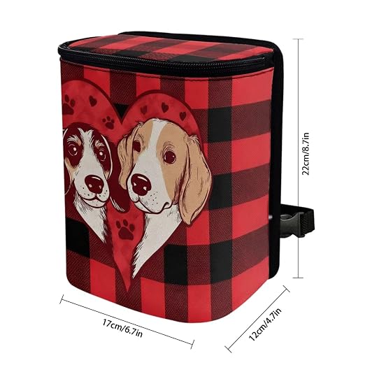 Talayituse Dog Paw Scottish Tartan Print Car Trash Can with Lid, Leak Proof Auto Trash Bag Hanging Vehicle Garbage Can Multipurpose Storage Container for Back Seat Road Trip