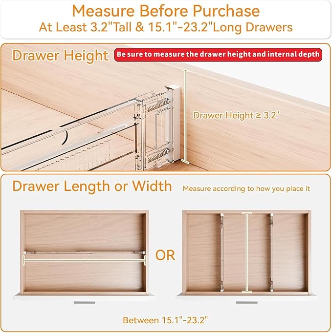 Yieach 4 Pack 3.2 Inch Shallow Acrylic Drawer Dividers for Clothes,Expandable Deep Dresser Dividers From 15 to 21'',Adjustable Drawer Separators for Dresser,Nursery and Baby Clothing,Sock,Underwear