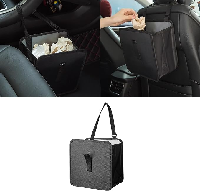 Car Trash Can, Oxford Cloth Foldable Car Trash Bin Hanging, 1.85 Gallon Capacity Garbage Bag Organizer, Leak-Proof Waterproof Auto Storage Container (Medium)