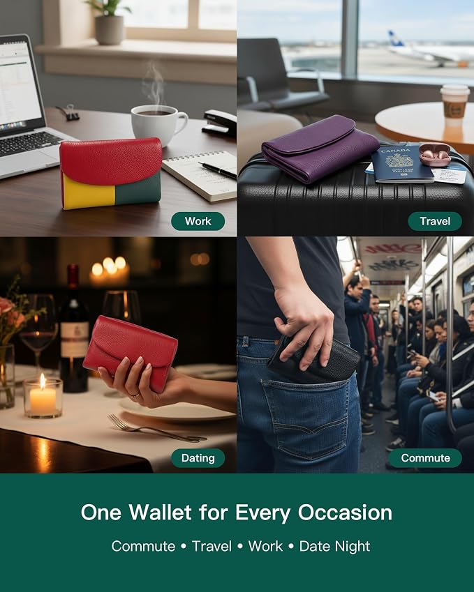 Nsciyise Premium Leather Wallet for Women, Dark Blue | 8 Card Slots, Zipper Coin Pocket, Slim Portable, Mini Wallet