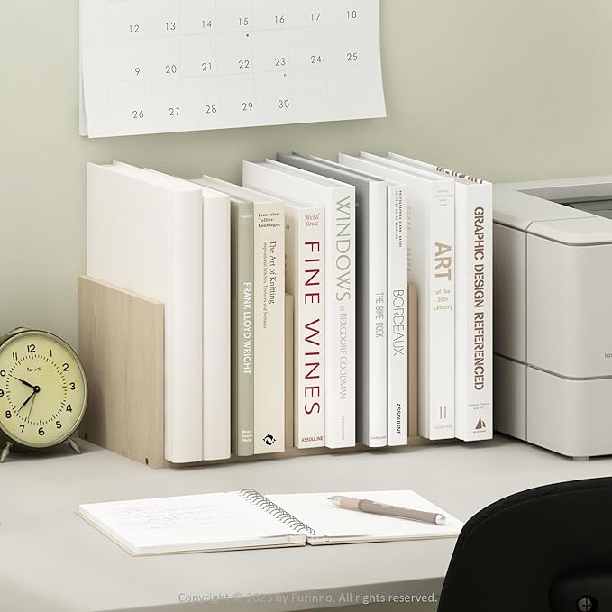 Furinno HERMITE Desk File Folder Organizers, 5-Space Vertical Desktop Office Organization Racks, Desk Top Display Book Shelf, for Paper, Office Supplies, Magazine, Bauhaus Oak