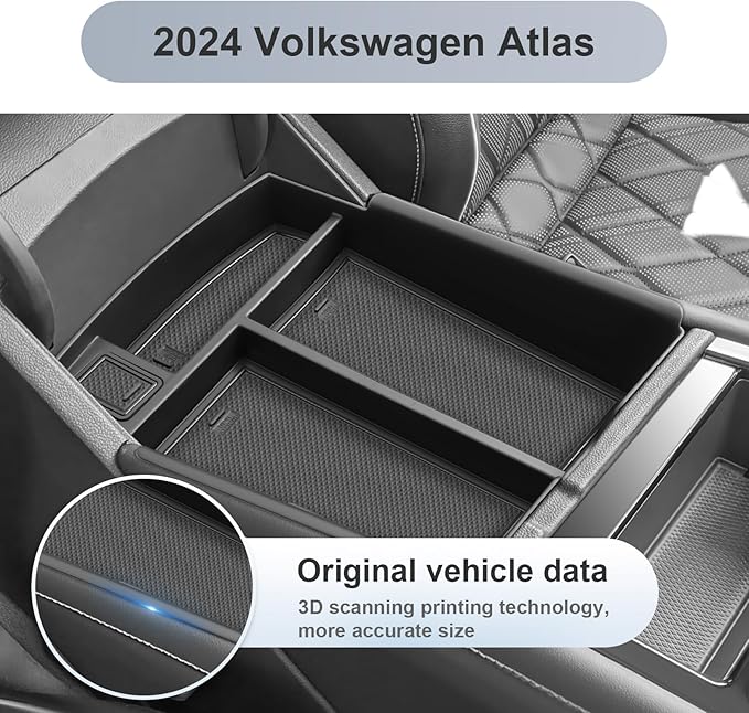 SKTU 2024 2025 2026 Atlas Center Console Organizer for 2024 2025 2026 Volkswagen Atlas Center Console Tray 2024-2026 V W Atlas Insert ABS Armrest Box Secondary Storage 2024 2025 2026 Atlas Accessories