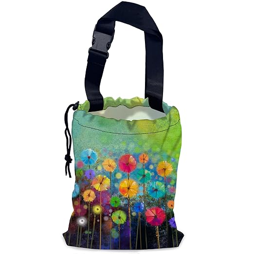 Watercolor Floral Car Trash Bag,Hanging Drawstring Car Garbage Bag, Waterproof Canvas Car Back Seat Organizer with Adjustable Buckle, for Vehicles, SUVs, Camping, Road Trips