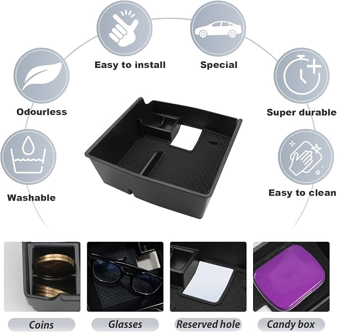 SKTU 2022 2023 2024 2025 2026 Toyota Corolla Center Console Organizer 2020-2025 2026 Corolla E210 Console Tray 2024 2025 2026 Corolla Accessories Insert Tray with USB Hole and Coin Holder (Black)