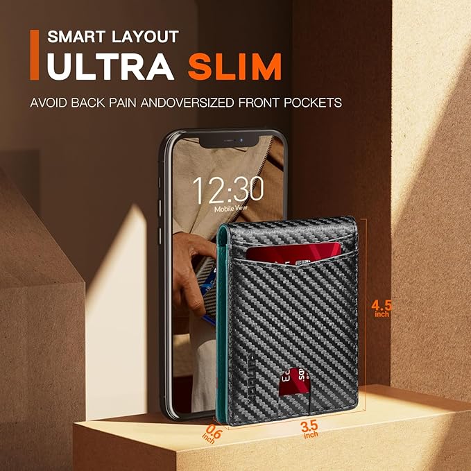 RUNBOX Wallet for Men Slim Leather Bifold RFID Blocking Minimalist Front Pocket Design with Gift Box