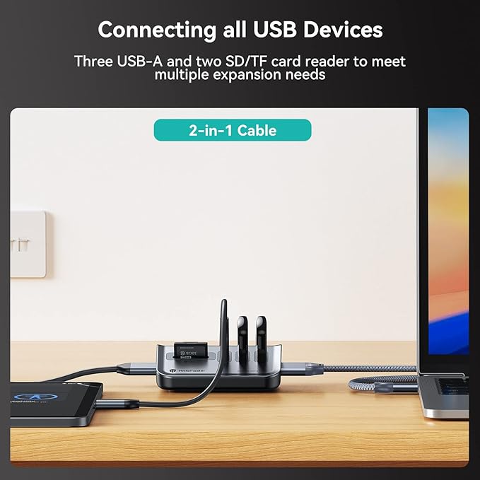 Yottamaster USB Hub with SD Card Reader, Triangle Desktop USB3.0 Hub with 3 USB A 3.0 Ports, TF & SD Card Reader with 1.64ft Cable for PC, Laptop (Not Support Charging)