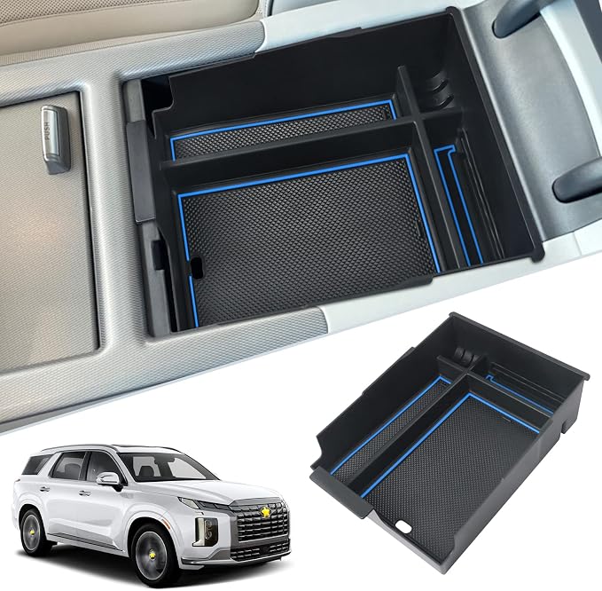 SKTU for 2023 2024 2025 Hyundai Palisade Center Console Organizer 2023 2024 2025 Palisade Center Console Tray 2023 2024 2025 Palisade Accessories Armrest Box with Coin and Sunglasses Holder (Blue)