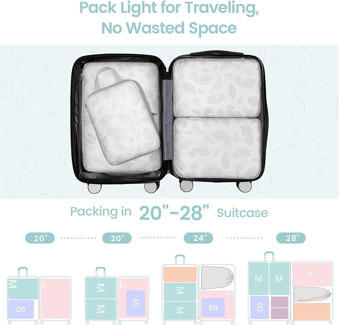 Cambond Compression Packing Cubes for Travel - Lightweight Expandable Travel Bags Luggage Organizers Travel Essentials Compression Cubes for Travel Space Saver for Carry on Suitcases Organizer