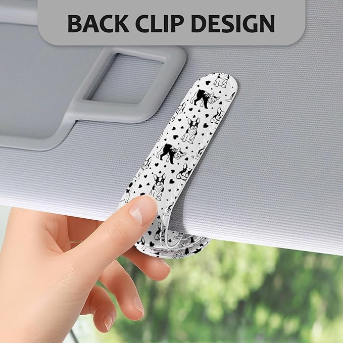2 Pack Magnetic Leather Sunglass Holder, Universal Magnetic Car Eyeglass Hanger Clip for Different Size Eyeglasses, Car Visor Accessories (Love Dog)