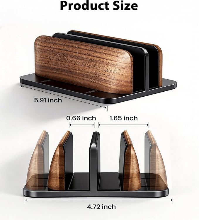 Vertical Laptop Stand, [Dual Slot Wooden + Aluminum Laptop Holder], Desktop Adjustable MacBook Stand, Adjustable Base, for MacBook Pro/Air, (up to 17.3-inch All laptops)