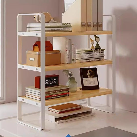 Gtzly 3 Tier Desktop Bookshelf Metal Frame Wood Board Rack Shelves Plant Stand for Kids Stationery Organizer Living Room Storage Office Display(Natural,40 * 20 * 60cm)