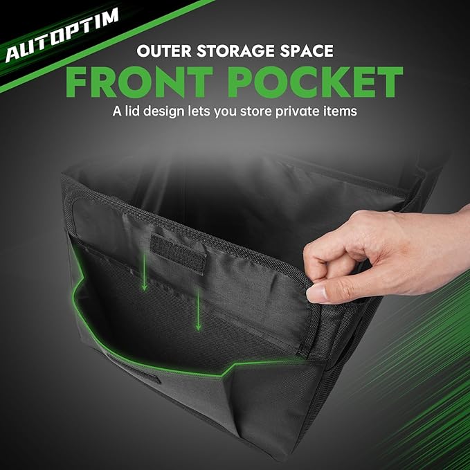 AUTOPTIM Car Trunk Organizer - 60L Collapsible Car Organizer with Non Slip Bottom for Groceries, Trunk Storage with Base Panel for SUV Sedan Van, 2 Compartments (Black, Medium)