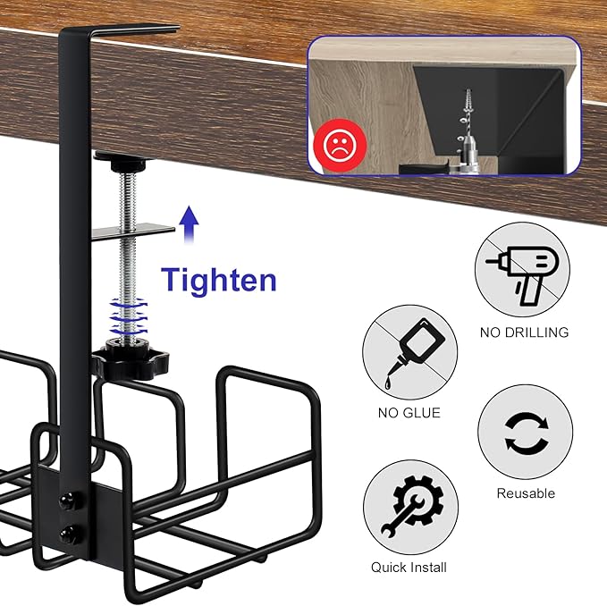 OneLeaf Cable Management Tray, No Drill Wire Management Rack, Office Wire Organizers for Cords, Computer Desk Accessories, Under Desk Organizer with Cable Organization