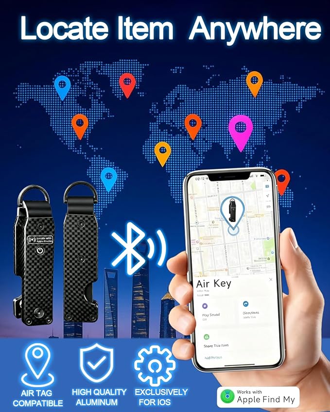 Air Keychain with GPS Tracker : Lightweight Compact Key Holder for Outdoor Use - Minimalist Metal Key Organizer