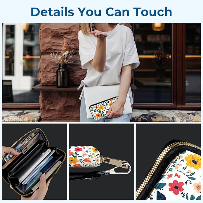 Wristlet Wallet for Women, RFID Blocking Phone Wallet, Large Capacity Zip Around Clutch, Fits iPhone 15 Pro Max, Travel Organizer Purse