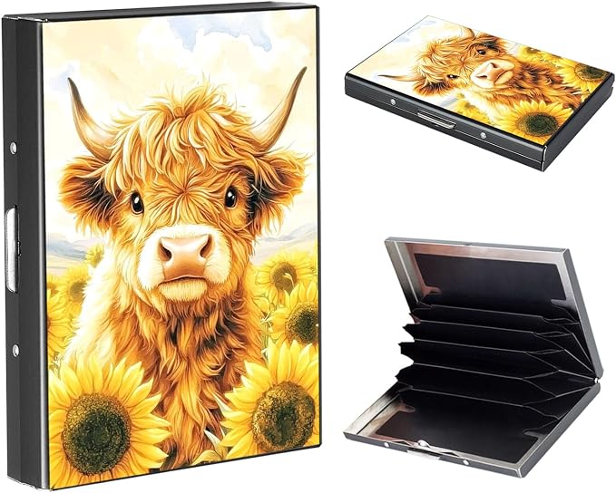 RFID Metal Wallet Credit Cards Holder Slim Mini Business Card Holder Metal ID Case Gift for Men Women,Cute Cow