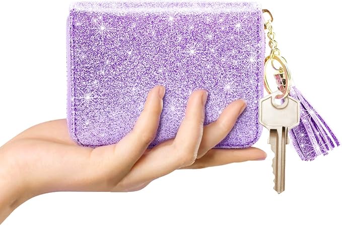 Coco Rossi Small Credit Card Wallet RFID Glitter Cute Accordion Card Holder with Zipper for Women