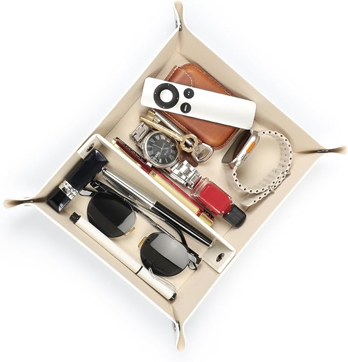 Londo Leather Tray Organizer - Practical Lightweight Water Resistant Computer Table Desk Storage Box for Wallets, Watches, Keys, Coins, Cell Phones and Office Equipment