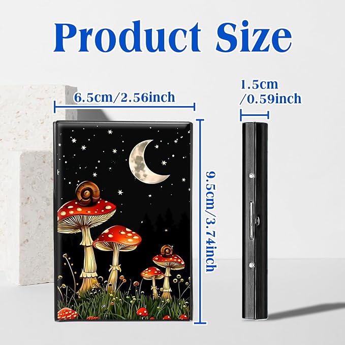 RFID Blocking Credit Card Holder - Slim Metal Wallet for Women & Men,Mushrooms Snails Design Stainless Steel Business Card Case,Compact Pocket Organizer for Travel & Daily Use
