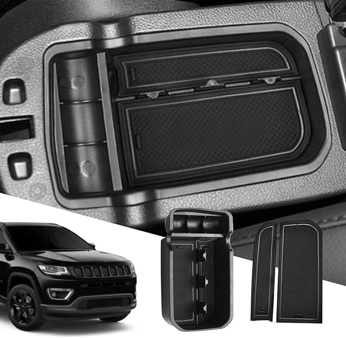SXCY Center Console Organizer Compatible with 2018-2021 Compass Armrest Console Insert Box 2020 2021 Compass ABS Storage with Anti-Dust Mats for 2020 2021 Compass Accessories
