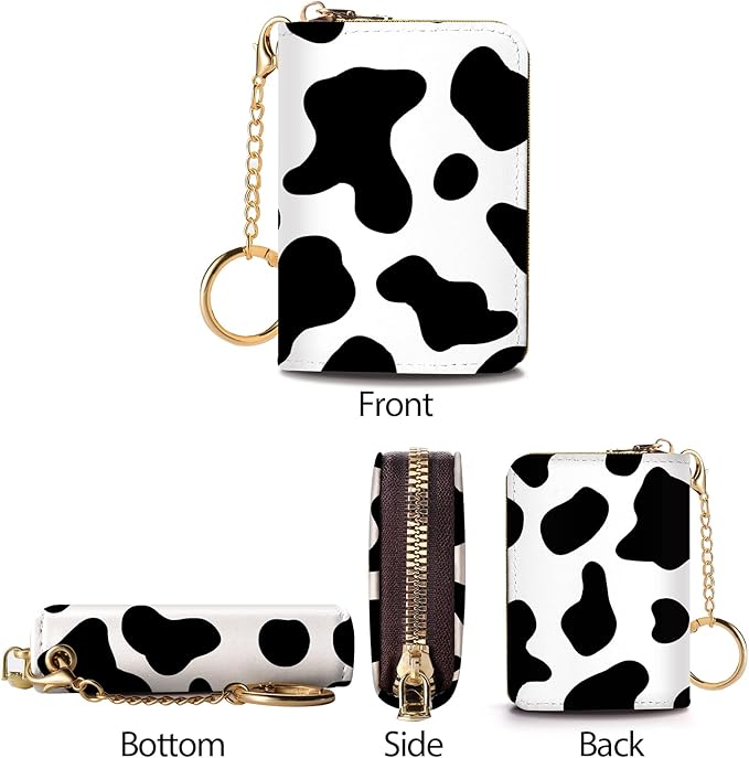 Credit Card Holder RFID Wallet, Small Card Holder Wallet for Women with Keychain Zipper, Funny Leather Print Credit Card Wallets Accordion Gift