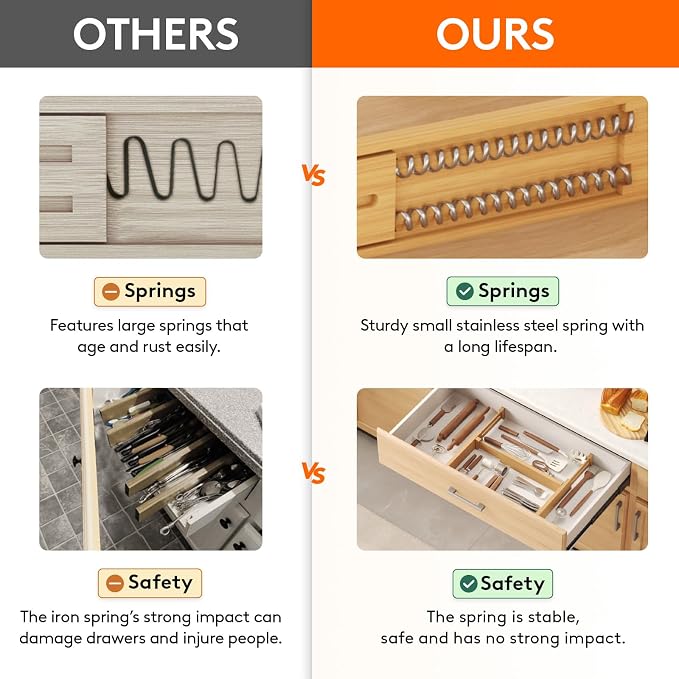 Lifewit 2.4" High 6 Pack Bamboo Drawer Dividers 33-42cm/13-16.5" Adjustable Wooden Drawer Organizer for Clothes/Utensils, Expandable Drawer Separator for Dresser/Kitchen/Bedroom/Office Organization
