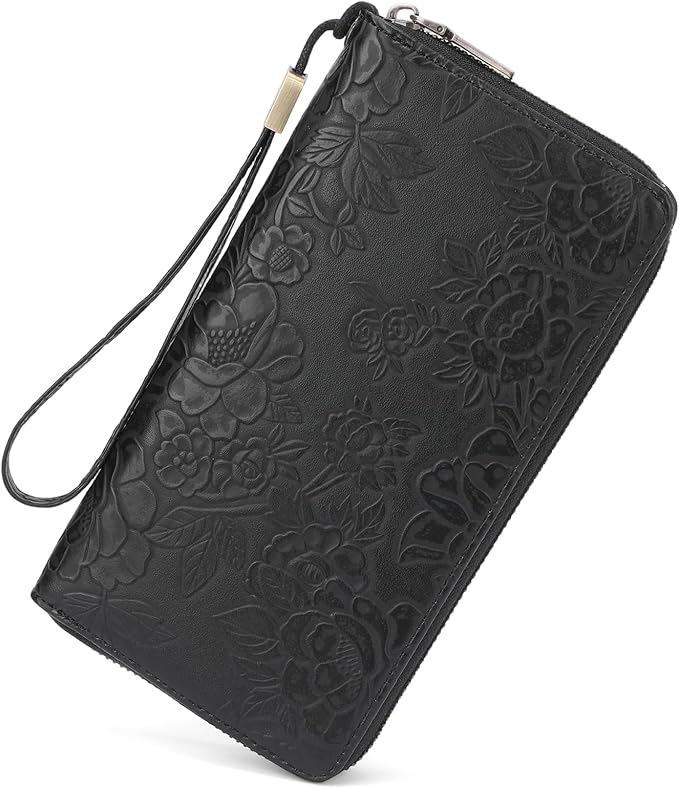 SENDEFN Women's Wallet RFID Blocking Leather Zip Around Wallet Large Capacity Long Purse Credit Card Holder with Wristlet