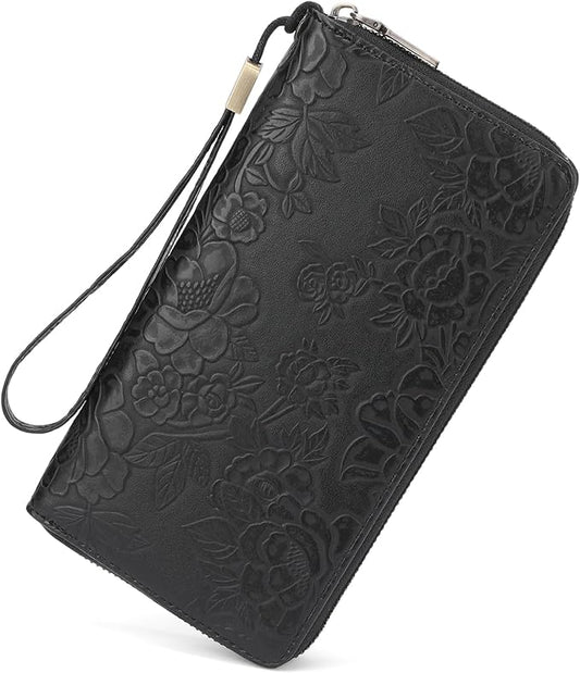 SENDEFN Women's Wallet RFID Blocking Leather Zip Around Wallet Large Capacity Long Purse Credit Card Holder with Wristlet