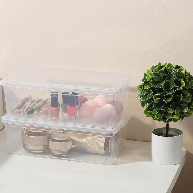 Stackable Clear Storage Bins with Lids Shoe Boxes 12 Packs Plastic Storage Containers 6 Quart Latching Plastic Shoe Boxes With Lids (Clear)