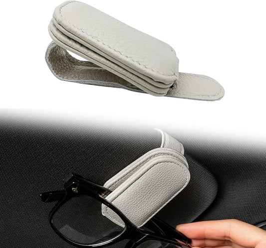 Car Glasses Holders Sun Visor Magnetic Leather Sunglass Holder for Car Suitable for Glasses Car Visor Accessories Universal for Most Car Sun Visor, Beige