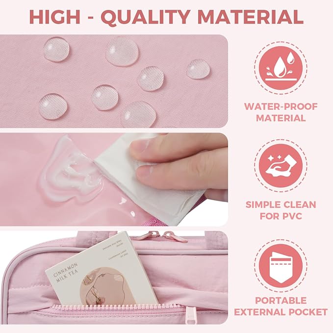Toiletry Bag for Women, Portable Hanging Organizer, 4 Leakproof Compartments for Full-Sized Conditioners, Brush Sets, Makeup Accessories, Visible and Easy to Access, L, pink