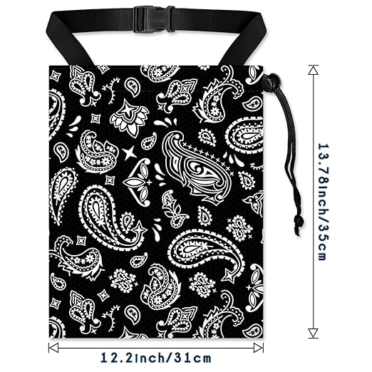 Car Trash Bag Hanging Back of Seat with Adjustable Snap Buckle Strap Cute Printed Drawstring Garbage Bags for Car-Paisley Floral Black