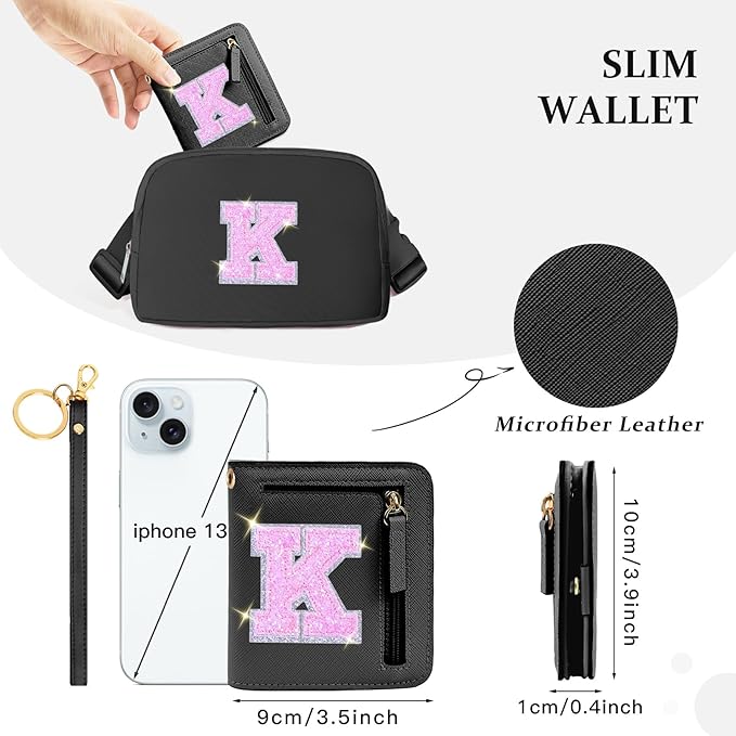 COSHAYSOO Initial RFID Wallet Small Birthday Christmas Valentines Gifts for Cheer Dance Sing Sports Team Performance Teen Girls Unique Practical Preppy Teenage Cute Girly Kawaii Stuff Black K
