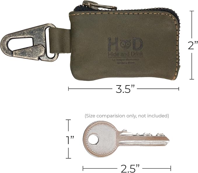 Hide & Drink, Leather Car Key Holder/Headphone & Charging Cables/Memory Cards/Flash Drives/Cash Zipper Case with Clasp Handmade :: Dark Jade