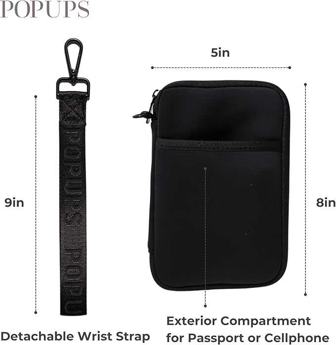POPUPS Passport Travel Wallet for Women - Large Multiple Document Organizer and Holder with Wristlet (Black)